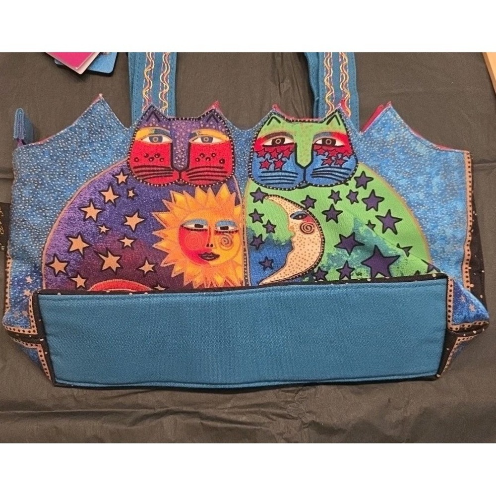 Laurel Burch Canvas Tote Bag Sun Moon Stars Celestial Cat Purse NWT Vintage - Picture 5 of 14